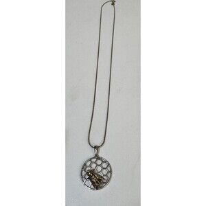 Necklace W/ Bee Honeycomb Pendant 925 Sterling Silver 18" Chain